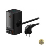 Prelungitor Baseus GaN3 Pro PowerStrip 65W 3.25A 1 x USB-A - 1 x USB-C - 2 x Schuko Negru PSLR000301