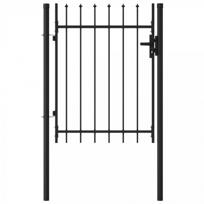 vidaXL Poartă de gard, o ușă, cu v&acirc;rf suliță, negru, 1 x 1,2 m, oțel