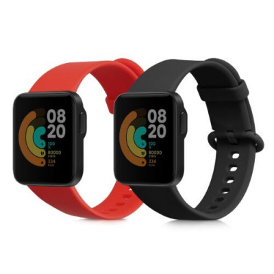 Set 2 curele kwmobile pentru Xiaomi Mi Watch Lite/Redmi Watch, Silicon, Negru/Rosu, 54778.15 foto