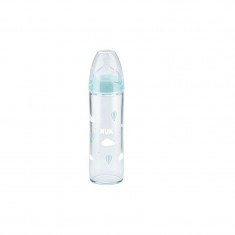 Biberon din sticla cu tetina din silicon 240 ml 0-6 luni Nuk First Choice 745080AL, Albastru foto