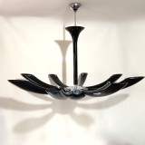 Lustra candelabru, sticlă Murano, Seguso, Negru infinit, vintage