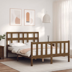 vidaXL Cadru de pat cu tăblie, dublu mic, maro miere, lemn masiv foto