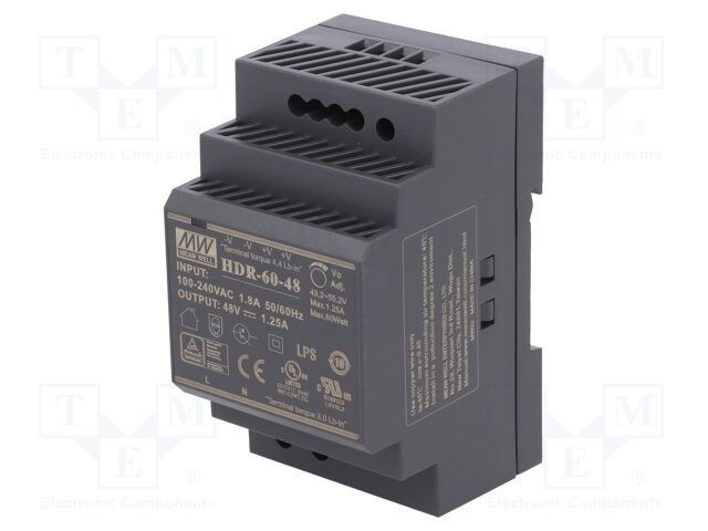 Alimentator pulsatoriu MEAN WELL 60W 48VDC pentru şină DIN