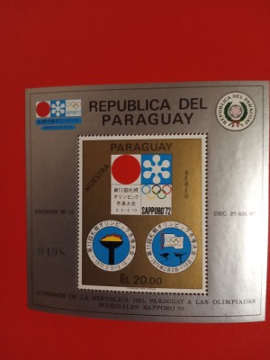 PARAGUAY, SAPPORO SUPRATIP. - COLIȚĂ MNH foto