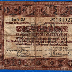 (1) BANCNOTA OLANDA - ZILVERBON - 1 GULDEN 1938 (1 OCTOMBRIE), SERIE CU 2 LITERE