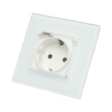 Priza schuko simpla alba 220V, 16A cu capac transparent, rama din sticla 86x86x34mm