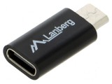 Adaptor USB 2.0 Micro B la USB C, Nichelat Negru, Lanberg