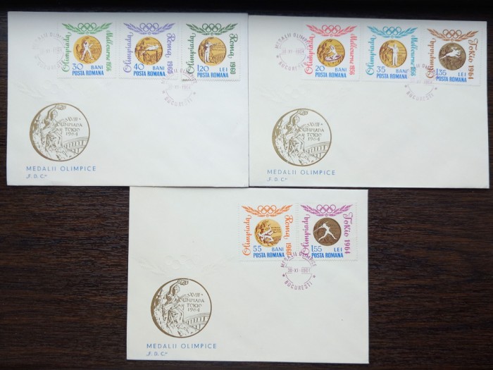 FDC ROMANIA - MEDALII OLIMPICE - 30.11.1964 - SERIE COMPLETA