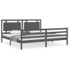 Cadru pat cu tablie 200x200 cm, gri, lemn masiv