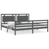 Cumpara ieftin Cadru pat cu tablie 200x200 cm, gri, lemn masiv
