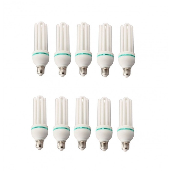 Set 10 Becuri Economice , Forma 4U , 26 W , Alb , Fasung E27 , Intensitate 6400 K