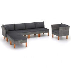 Gossi set mobilier gradina, 7 piese, gri, poliratan si lemn eucalipt