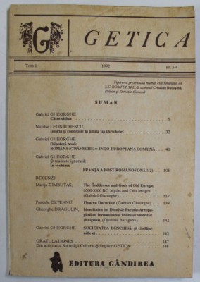 GETICA , REVISTA , TOM I , NR. 3-4 , 1992 foto