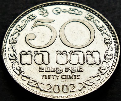 Moneda exotica 50 CENTI - SRI LANKA, anul 2002 * cod 394 = A.UNC foto