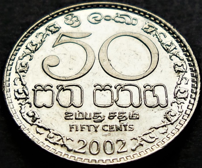 Moneda exotica 50 CENTI - SRI LANKA, anul 2002 * cod 394 = A.UNC