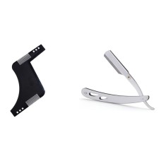 Set profesional pieptene / sablon contur barba &amp; mustata + Brici profesional pentru barbierit si ras capilar, brici din otel inoxidabil, MyStyle PRO