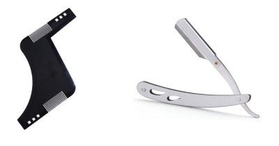Set profesional pieptene / sablon contur barba &amp;amp; mustata + Brici profesional pentru barbierit si ras capilar, brici din otel inoxidabil, MyStyle PRO foto