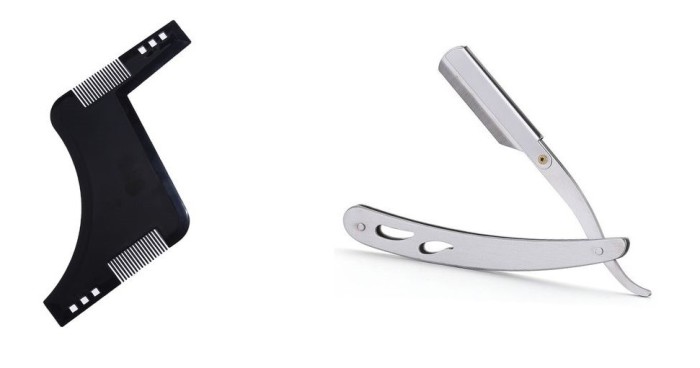 Set profesional pieptene / sablon contur barba &amp; mustata + Brici profesional pentru barbierit si ras capilar, brici din otel inoxidabil, MyStyle PRO