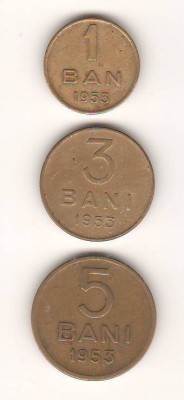SV * Romania RPR Lot 1 - 3 - 5 BANI 1953 +/- VF foto