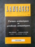 ALAIN GUILLET - FORMES SYNTAXIQUES ET PREDICATS SEMANTIQUES