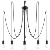 Candelabru Edison Negru, Țesătură/Otel, 5 Becuri Neregulate, Mansardă De Interior.