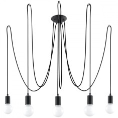 Candelabru Edison Negru, Țesătură/Otel, 5 Becuri Neregulate, Mansardă De Interior.