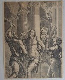 Giulio Romano &quot;Biciuirea lui Isus&quot; gravura veche 1550-1619, Religie, Cerneala, Altul