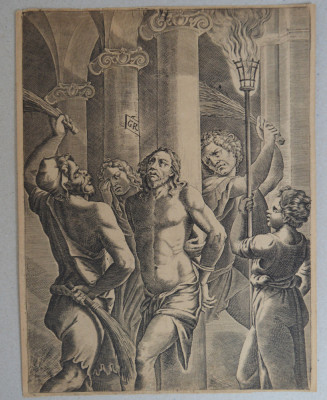 Giulio Romano &amp;quot;Biciuirea lui Isus&amp;quot; gravura veche 1550-1619 foto