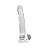 Realiste cu testicule - Loving Joy 28 cm Dildo cu Testicule Transparent Aspect Realist Membru cu Vene in Relief Ventuza de Suctiune