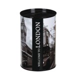 Pusculita City, forma cilindrica si imagini din Londra, Metal, Negru/Rosu, 9x12 cm, Oem