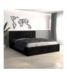 Pat Tapitat Sorin Negru + Saltea Lux Ortopedica 140x200cm