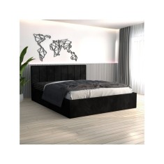 Pat Tapitat Sorin Negru + Saltea Lux Ortopedica 140x200cm