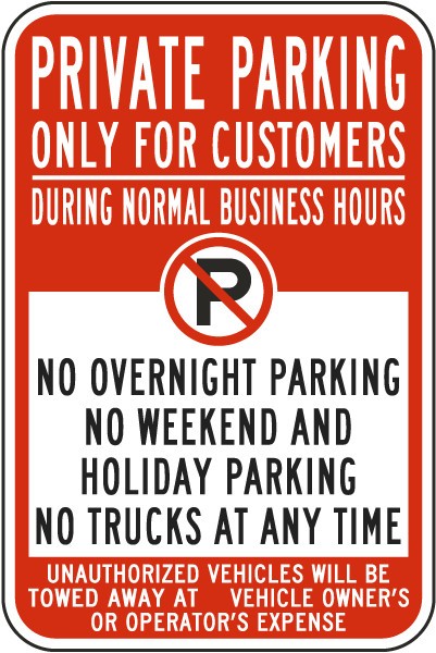 Private Parking Only For Customers Sign