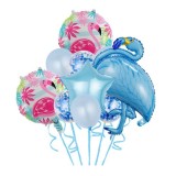 Set Baloane party aniversare, Cyrax, din Folie de aluminiu si Latex, set din 10 baloane Flamigo Party, 1 stea, 5 baloane latex, 2 rotunde, 60 -90 cm,
