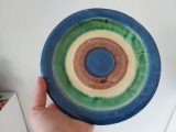 Farfurie ceramica vintage, lut ars, pictat manual 19cm diametru