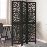 Paravan camera vidaXL, 3 panouri, lemn paulownia negru, 105-110x180 cm, despartitor decorativ