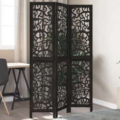 vidaXL Paravan de cameră cu 3 panouri, negru, lemn masiv paulownia 358750