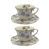 Serviciu Portelan Vintage 2 Cesti si farfurii, Flowers