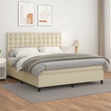 vidaXL Pat box spring cu saltea, crem, 180x200 cm, piele ecologică 3142859