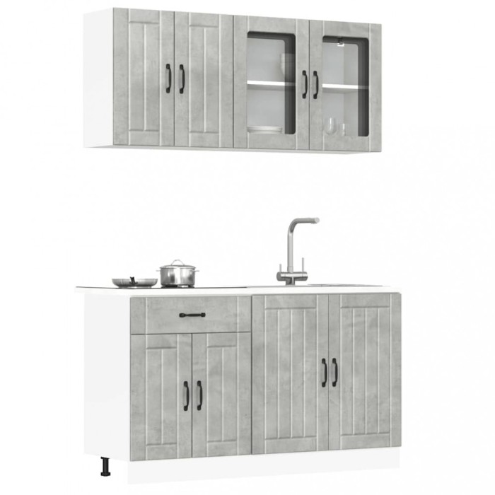 vidaXL Set dulapuri de bucătărie 4 piese &bdquo;Kalmar&rdquo; gri beton Lemn