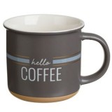 Cana New Bone Gri Mat cu Margine Albă și Mesaj Hello Coffee, 370 ml, CMCLASS