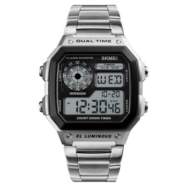 Ceas de mana barbatesc Casual Digital Alarma Cronograf Otel inoxidabil