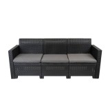 Canapea de gradina Leziter Nero 3 locuri, plastic polipropilena, gri grafit, cu perne, 57.5x79x188 cm, rezistent UV