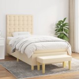 Cumpara ieftin Pat box spring cu saltea, crem, 90x190 cm, textil
