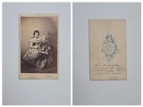 Fotografie de colectie CDV Atelier Franz Kohler, Doamna cu crinolina alaturi de copil, Wien, Viena, Austria, ca. 1860-65