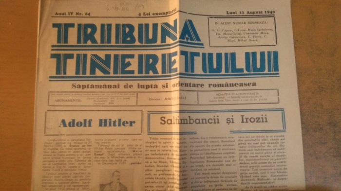 Tribuna Tineretului, Anul IV - Nr. 64, 12 August 1940 (Articol despre Hitler)