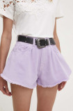 Answear Lab pantaloni scurti jeans femei, culoarea violet, neted, high waist