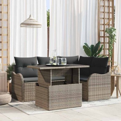 vidaXL Set de canapele pentru grădină 5 pcs Gri 100 x 55 x 73 cm foto