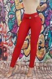 L906-3 Pantaloni eleganti din material elastic cu curea in talie, L, M, M/L, S/M