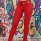 L906-3 Pantaloni eleganti din material elastic cu curea in talie